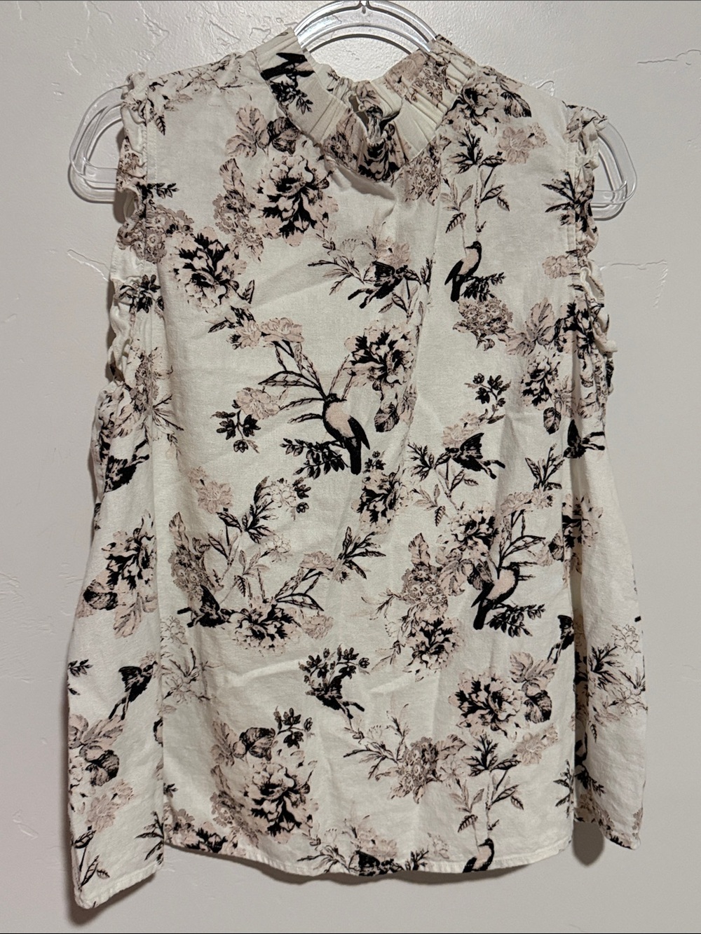 Who What Wear Linen Blend Sleeveless Mock Neck Floral Top